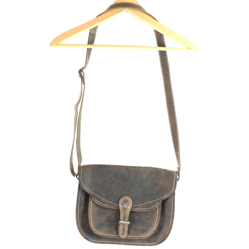 KomalC Saddle Shoulder Bag Adjustable Strap Brown Leather